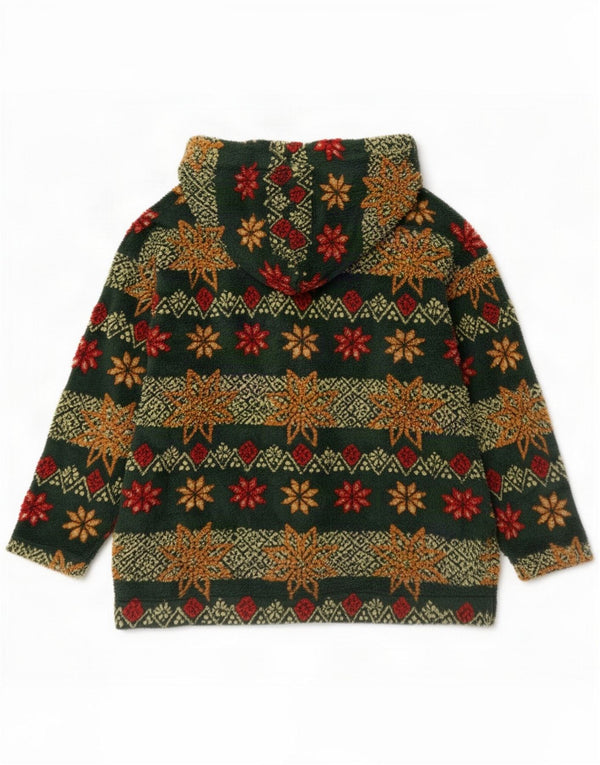 Giacca in pile vintage da donna con vestibilità ampia con cappuccio EU 46 XL Verde Fair Isle