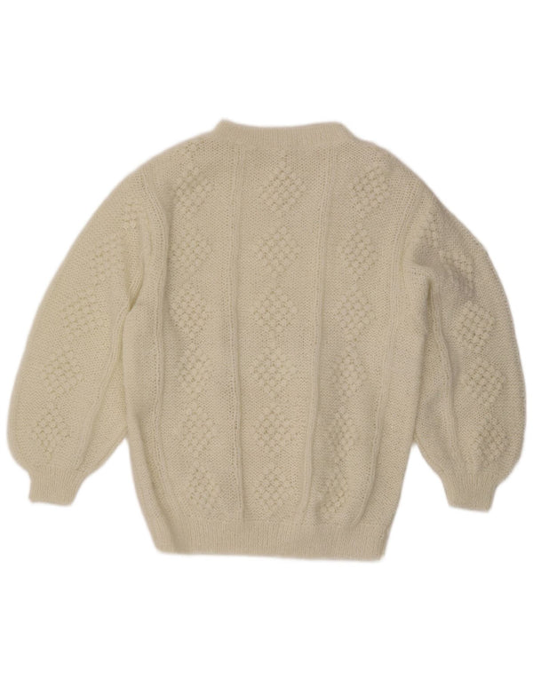 Maglione maglione girocollo da donna vintage UK 20 2XL acrilico bianco