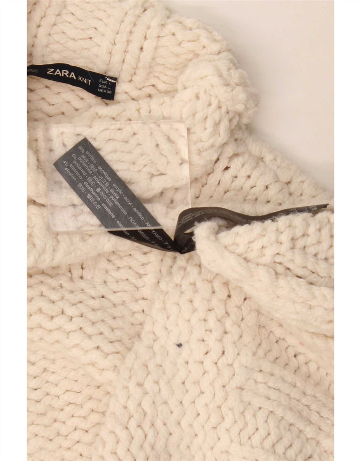 Maglione maglione oversize con collo dolcevita da donna Zara UK 16 grande acrilico bianco