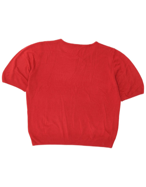 Maglione da donna Marks & Spencer a maniche corte con scollo a barca UK 20 2XL Rosso