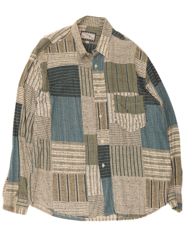 Camicia Azzurra Uomo Large Verde Patchwork In Cotone