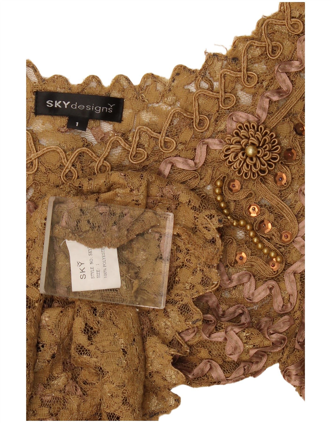 Camicetta in pizzo da donna Sky Design Top US 1 XS Poliestere floreale beige