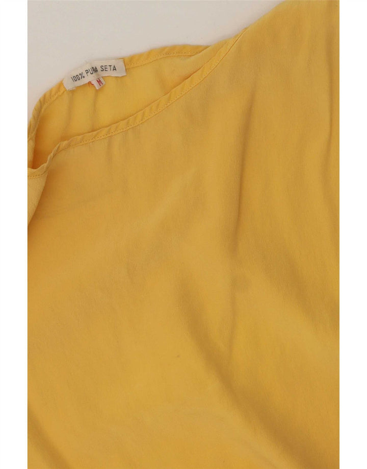 Top camicetta senza maniche vintage da donna UK 14 seta gialla media
