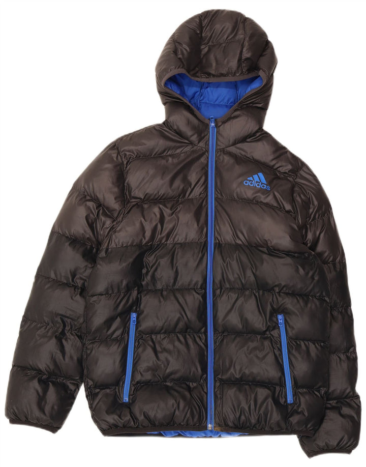 Giacca imbottita con cappuccio Adidas da ragazzo 13-14 anni in poliestere color block nero