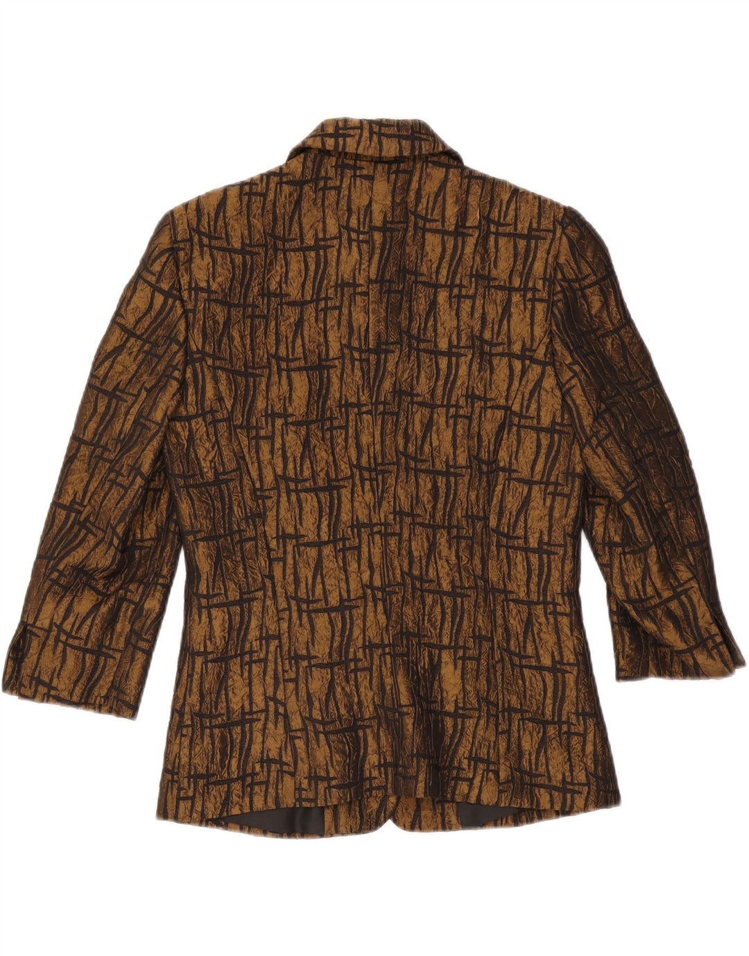 Giacca blazer da donna con maniche a 3/4 VINTAGE UK 10 piccola marrone geometrica