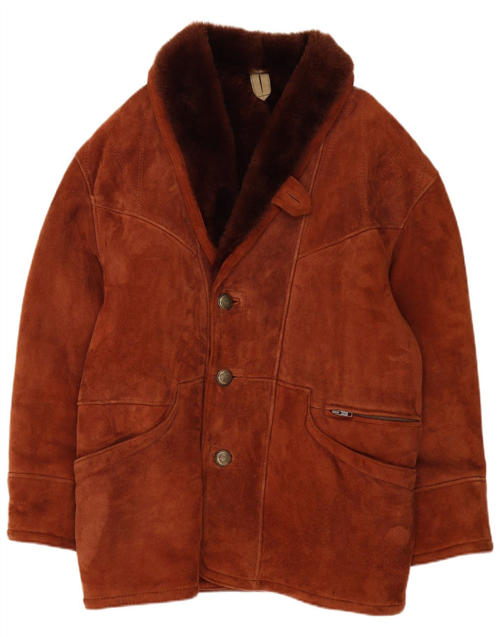 Giacca in shearling vintage da uomo UK 40 Shearling marrone grande