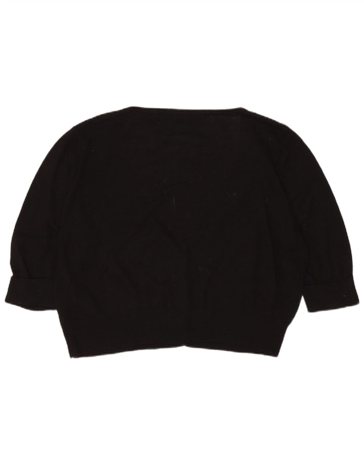 MARKS & SPENCER Maglione cardigan corto con maniche a 3/4 da donna UK 18 XL Nero