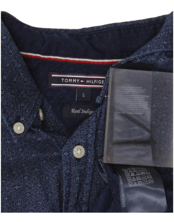 Camicia a maniche corte da uomo Tommy Hilfiger piccola in cotone maculato blu navy