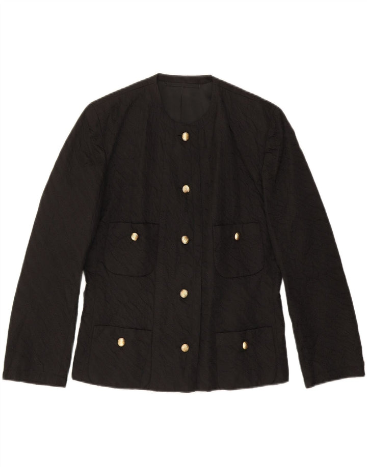 VINTAGE Womens 5 Button Blazer Jacket IT 44 Medium Black Striped Viscose Vintage Vintage and Second-Hand Vintage from Messina Hembry 