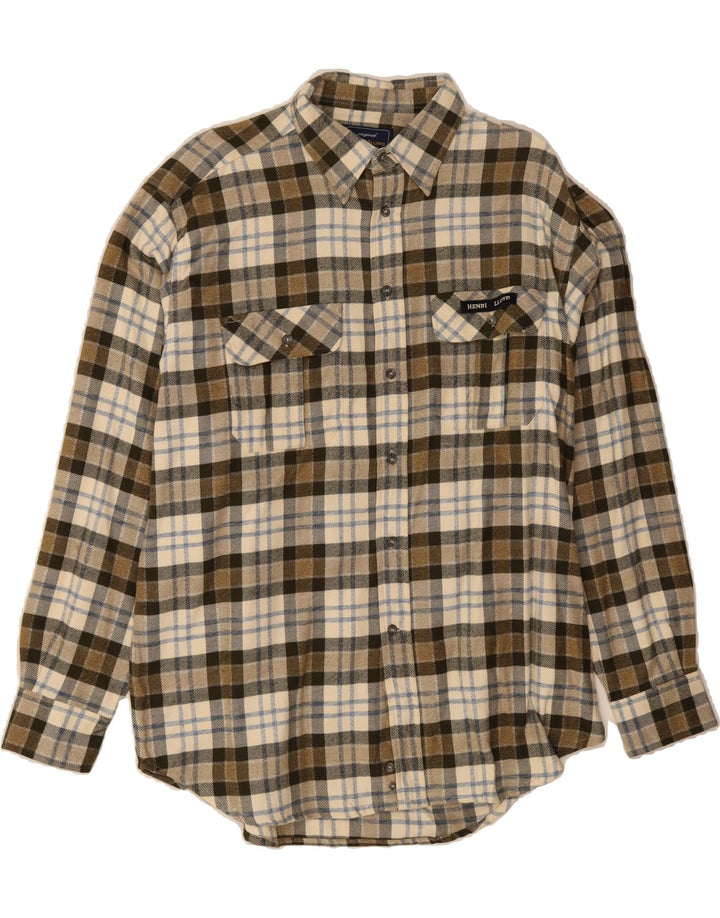 HENRI LLOYD Mens Flannel Shirt XL Brown Check Cotton Vintage Henri Lloyd and Second-Hand Henri Lloyd from Messina Hembry 