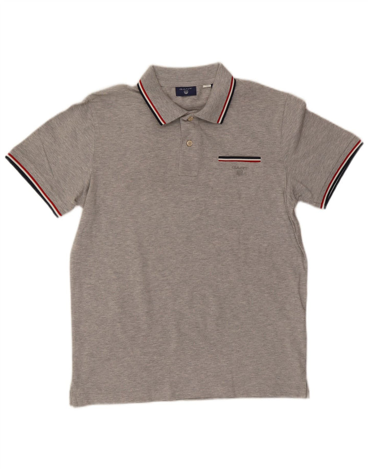 Polo da uomo Gant in cotone a righe grigio medio