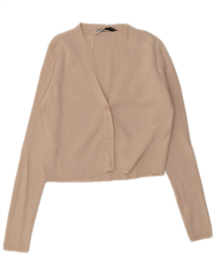 Top cardigan corto da donna Zara UK 12 Viscosa beige medio