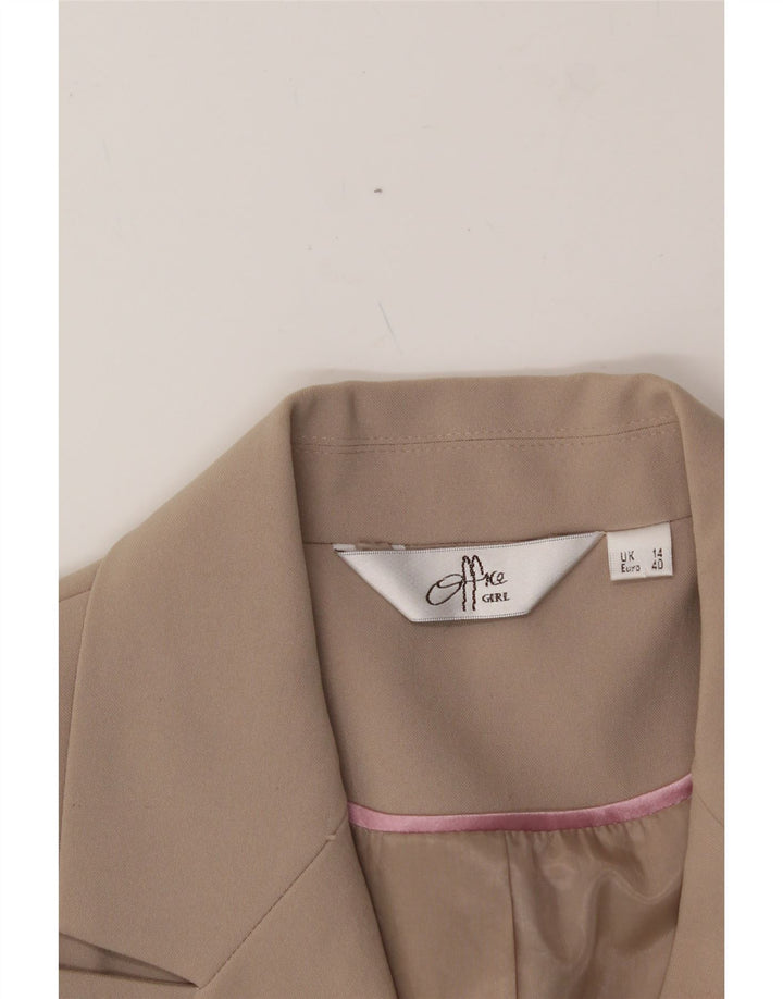 VINTAGE Womens 1 Button Blazer Jacket UK 14 Medium Beige Polyester Vintage Vintage and Second-Hand Vintage from Messina Hembry 