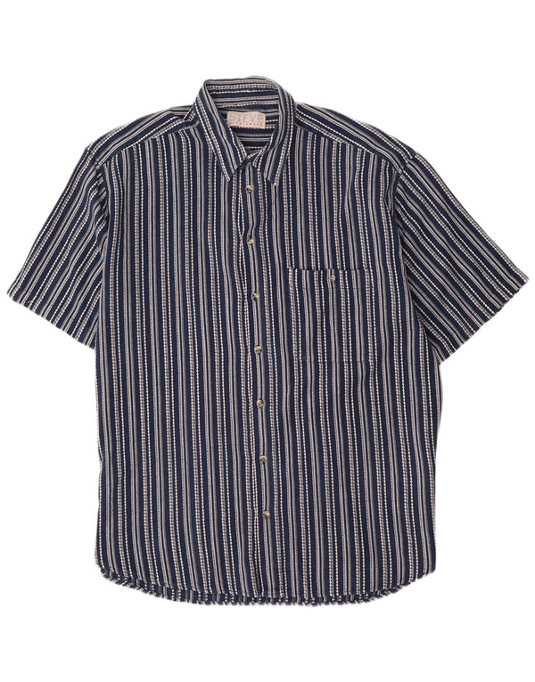 Camicia a maniche corte da uomo VINTAGE Steve XL in cotone a righe blu navy