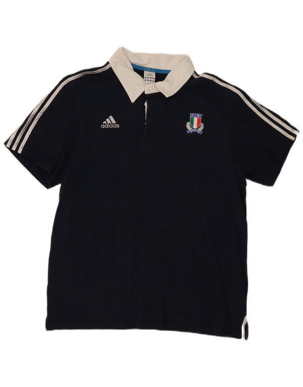 Polo Adidas Italia da uomo XL in cotone color block blu navy