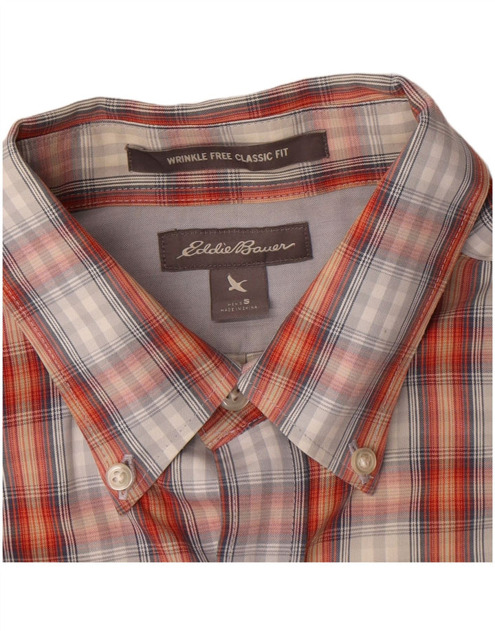 Camicia da uomo a maniche corte classica Eddie Bauer in cotone a quadri arancione piccolo