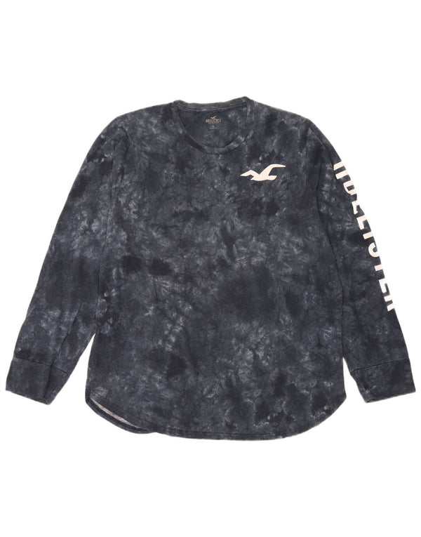 Top Hollister da uomo con grafica a maniche lunghe XL in cotone tie-dye nero