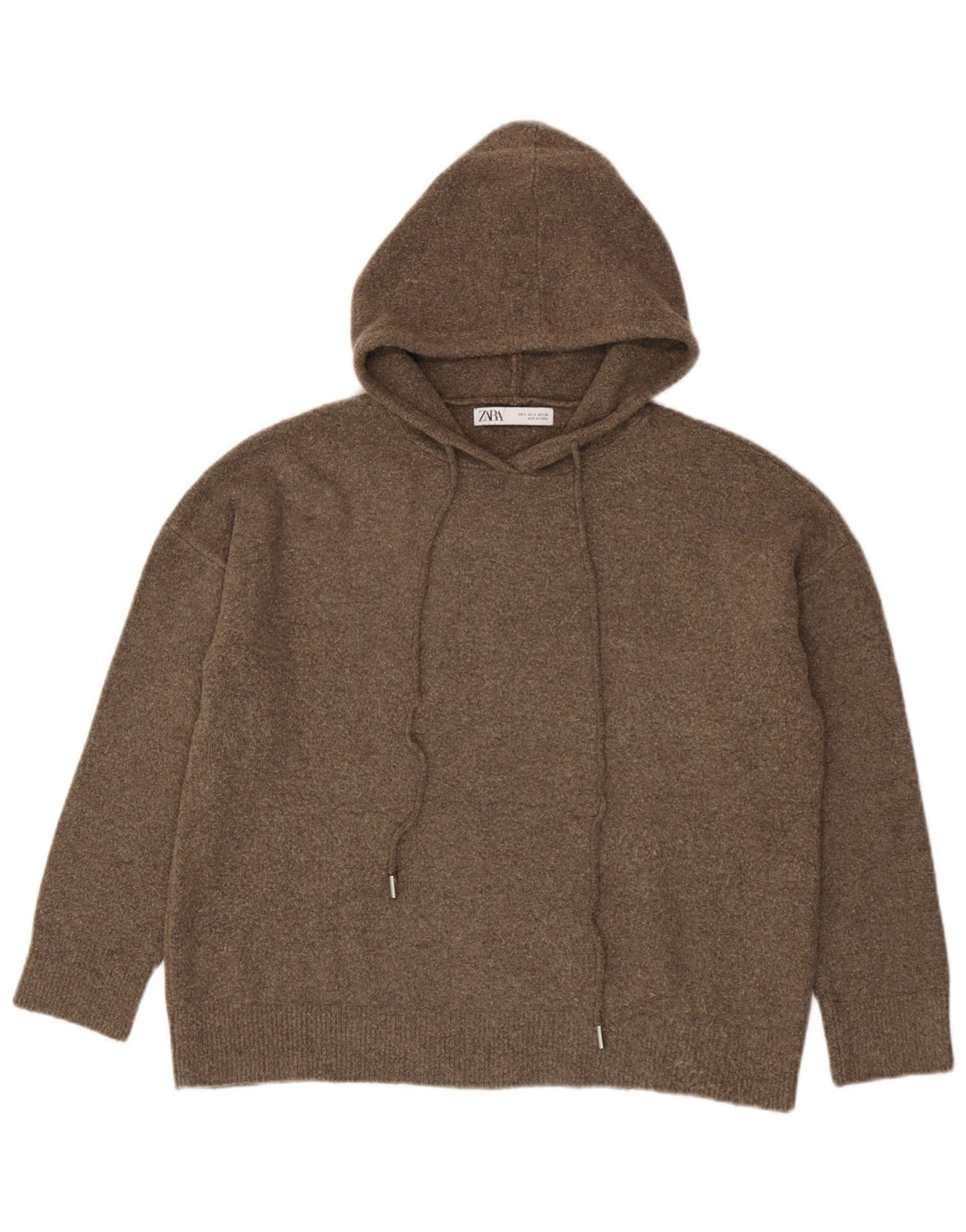 Maglione oversize con cappuccio da donna Zara UK 10 piccolo poliestere marrone