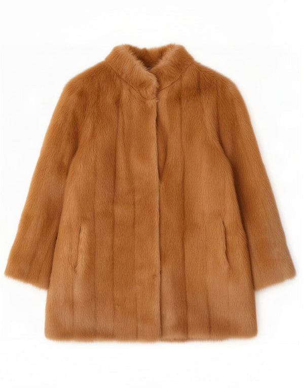 Giacca vintage da donna in pelliccia sintetica UK 14 grande modacrile beige