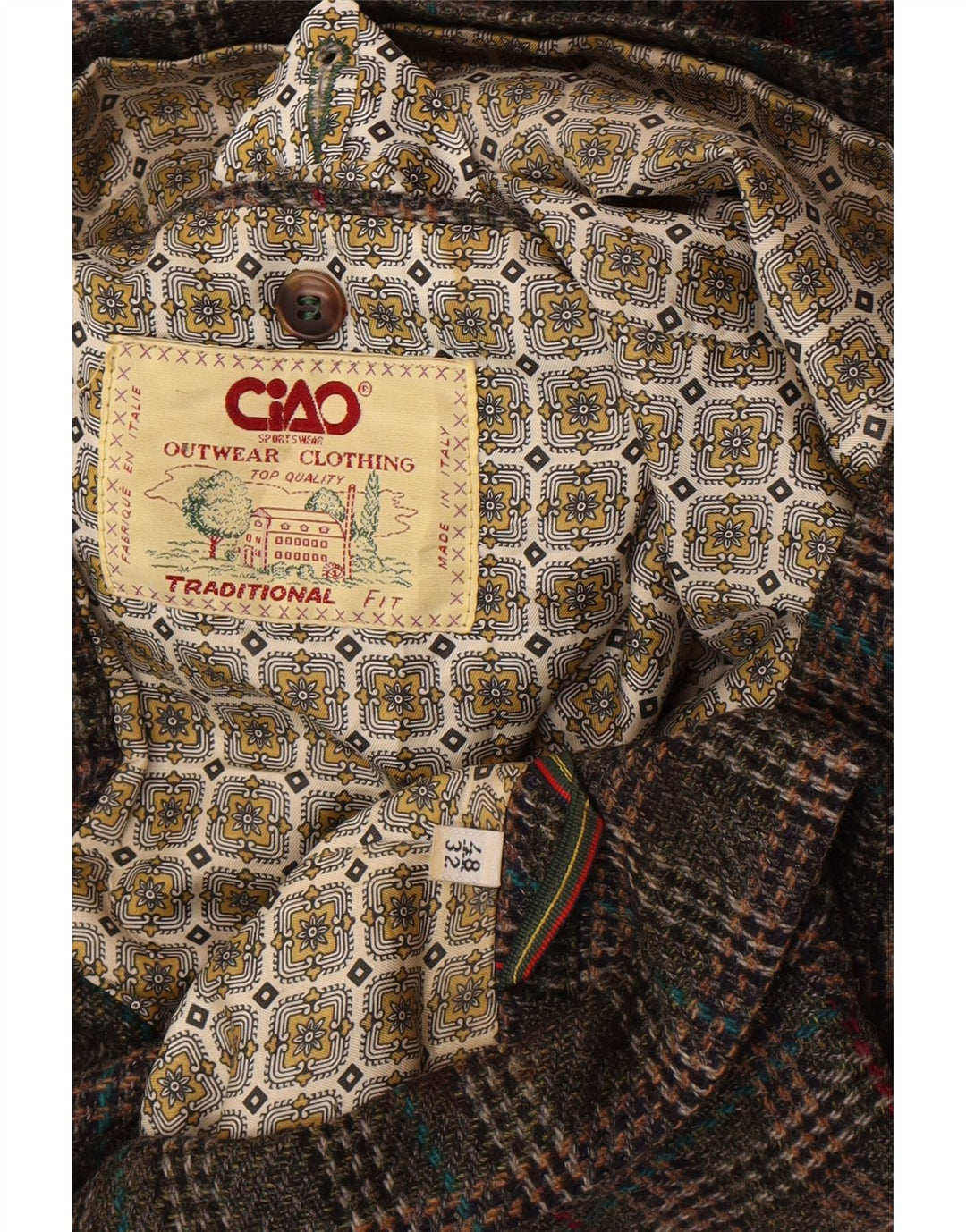 Giacca blazer da uomo a 2 bottoni dalla vestibilità tradizionale Cido IT 48 a quadri kaki medio