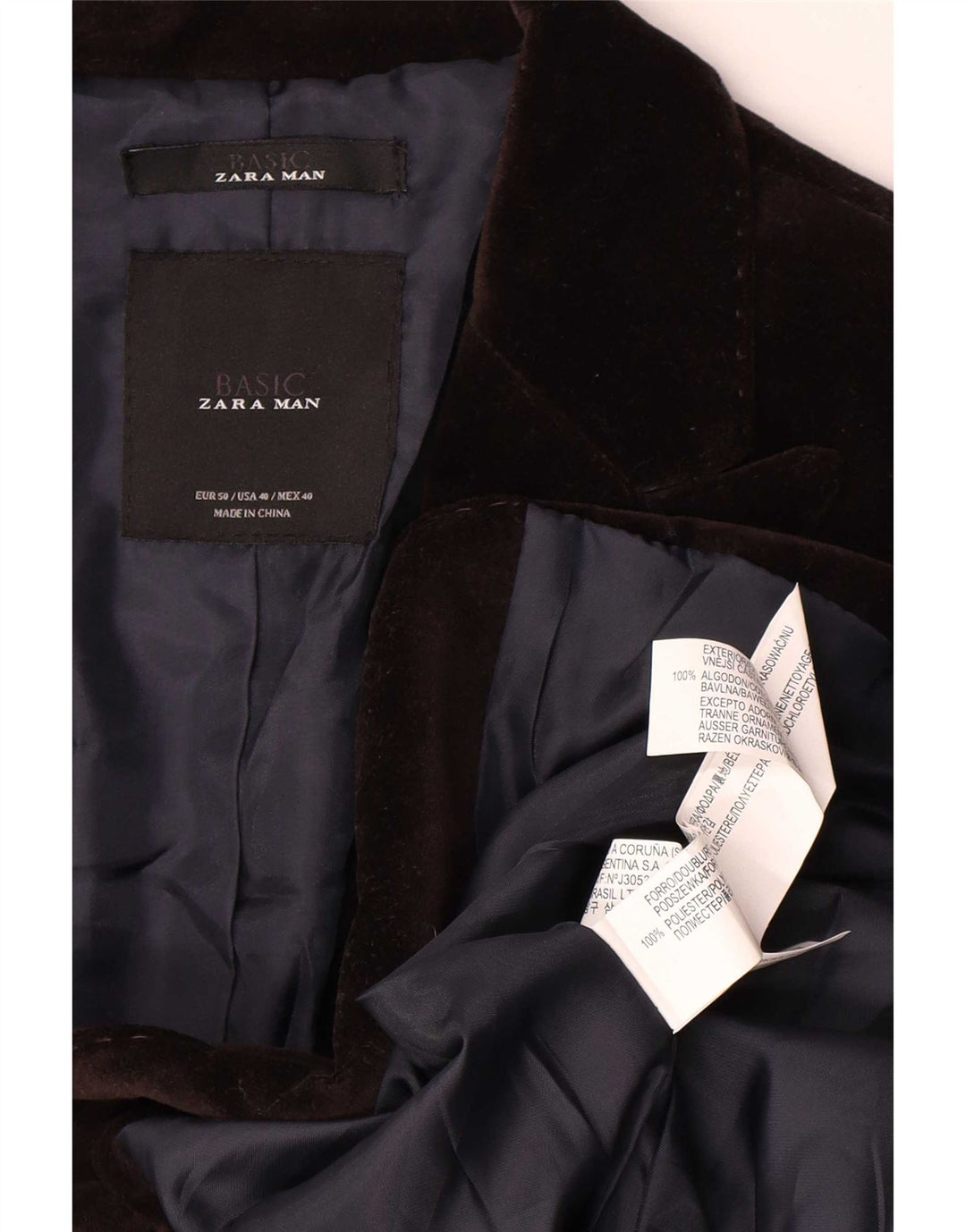 Giacca blazer in velluto da uomo a 2 bottoni Zara EU 50 poliestere marrone medio