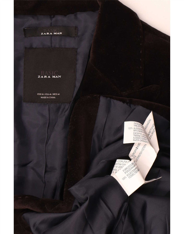 Giacca blazer in velluto da uomo a 2 bottoni Zara EU 50 poliestere marrone medio