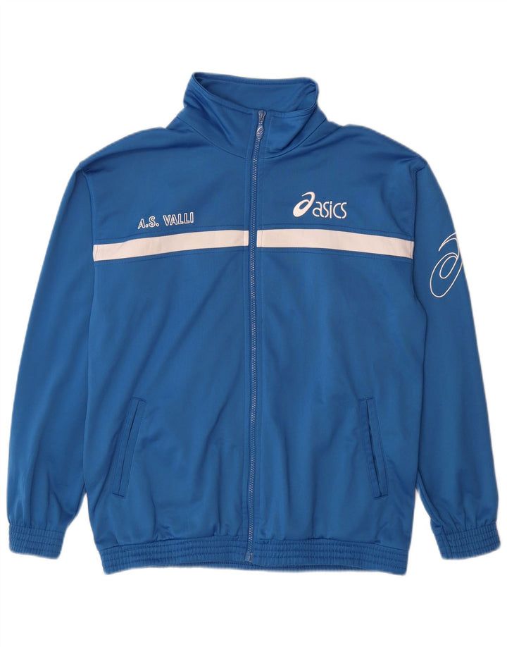 Giacca da ginnastica grafica da uomo Asics, giacca in poliestere color block blu medio