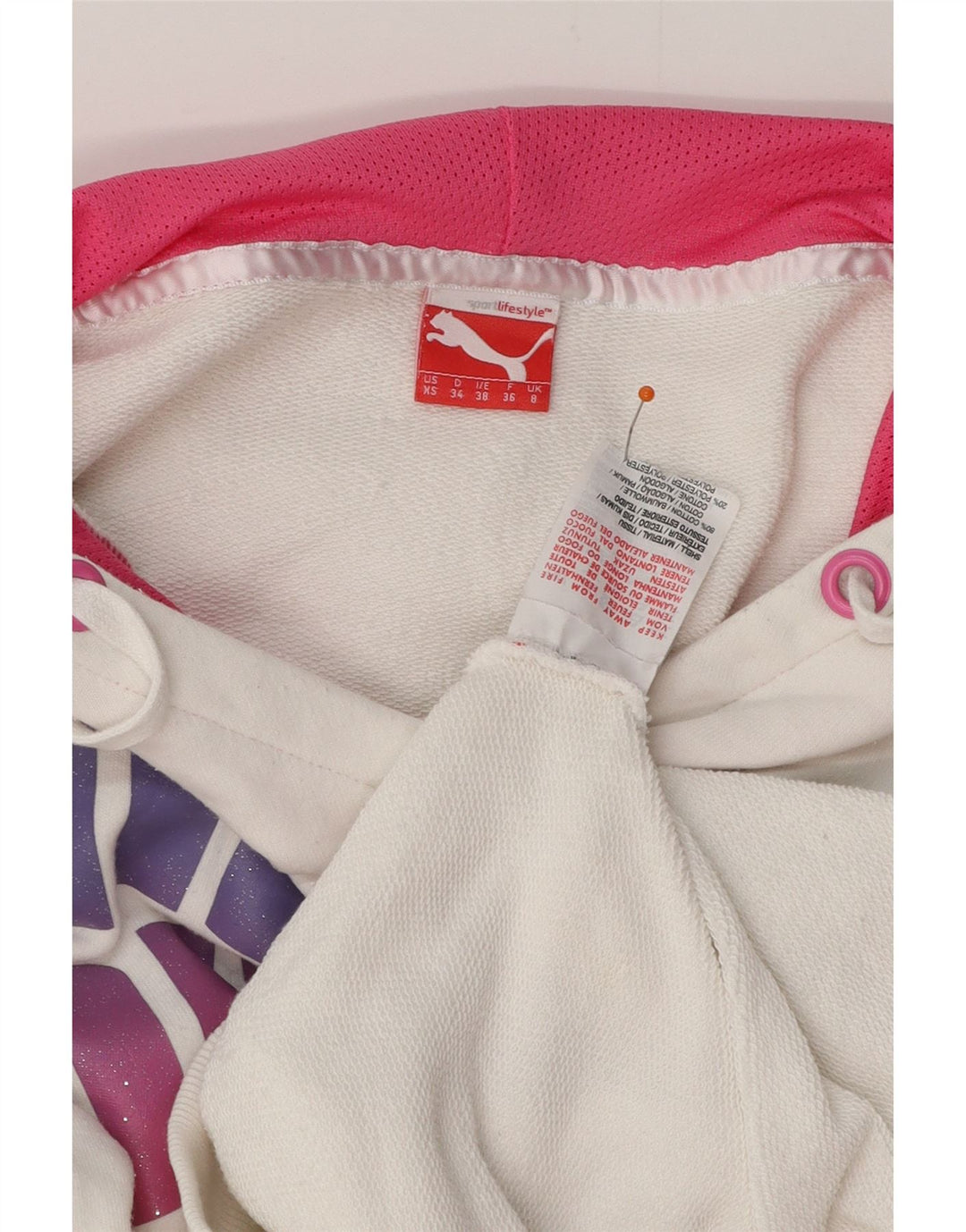 Felpa con cappuccio grafica da donna PUMA UK 8 piccola in cotone bianco