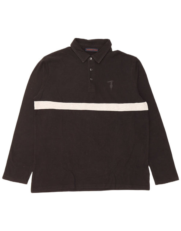 Polo Trussardi Jeans Uomo Manica Lunga XL Cotone Colourblock Nero