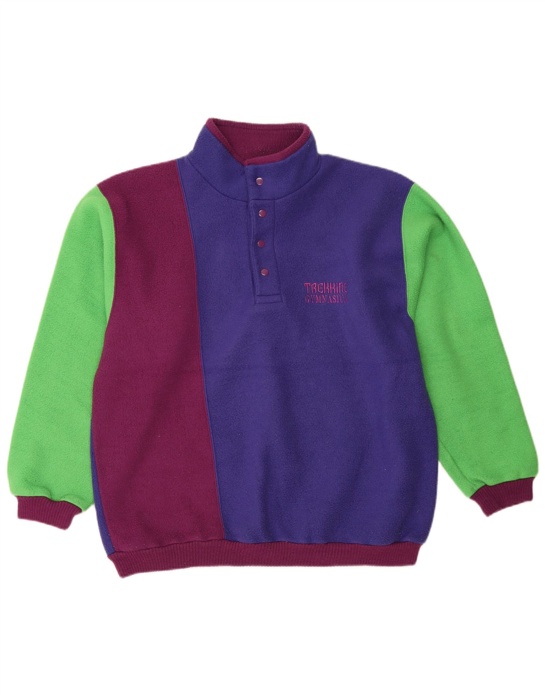 Maglione in pile vintage da uomo con collo a bottoni, piccolo multicolore a blocchi di colore
