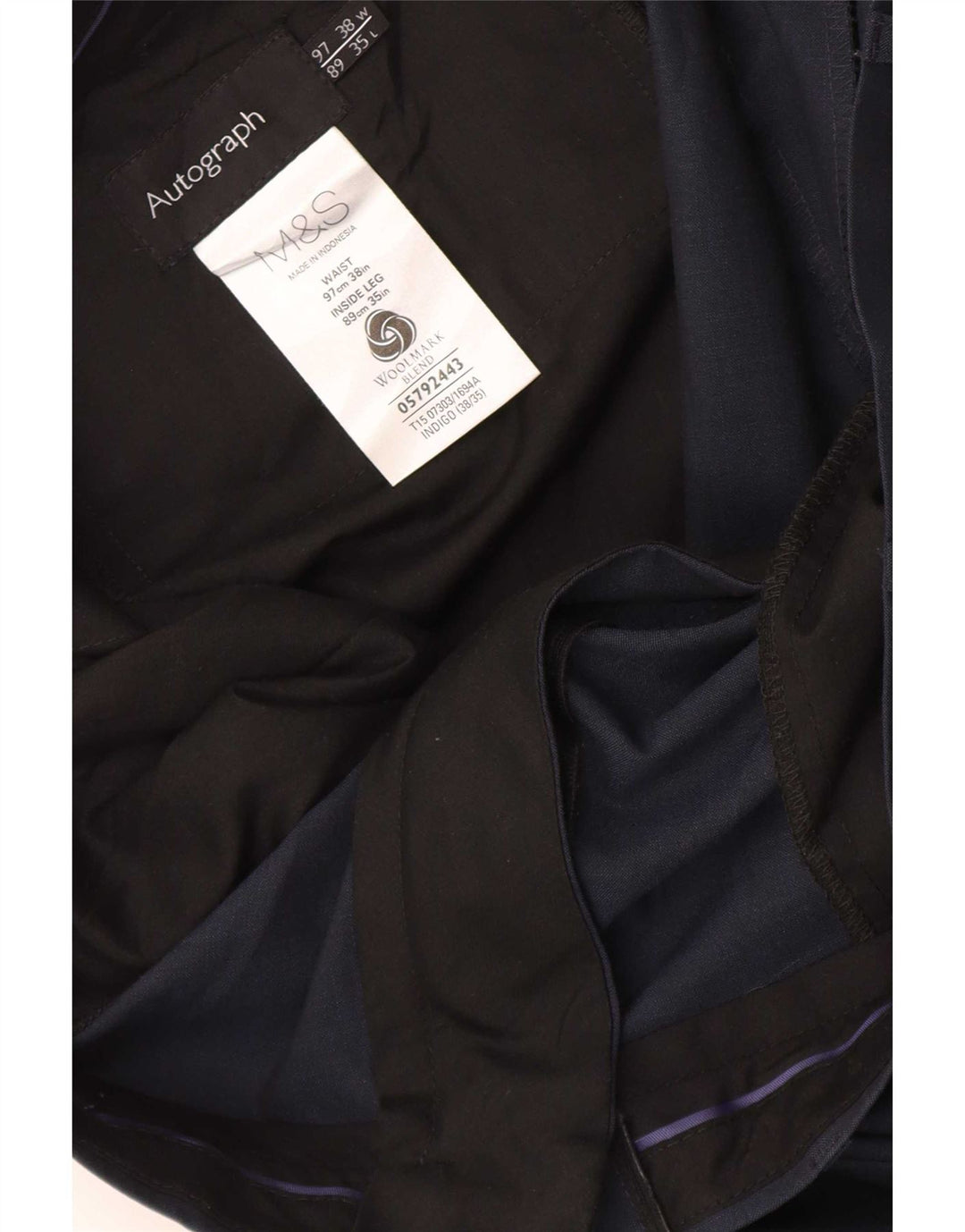 Pantaloni da abito dritti autografi da uomo Marks & Spencer W38 L35 blu navy