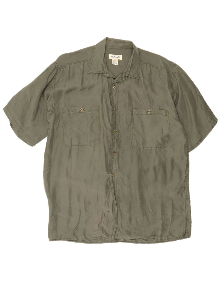 Camicia a maniche corte da uomo Bogari in seta kaki media