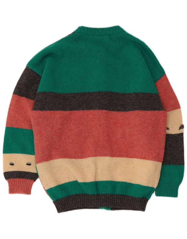 Maglione cardigan da donna vintage UK 10 piccolo blocco di colore multicolore