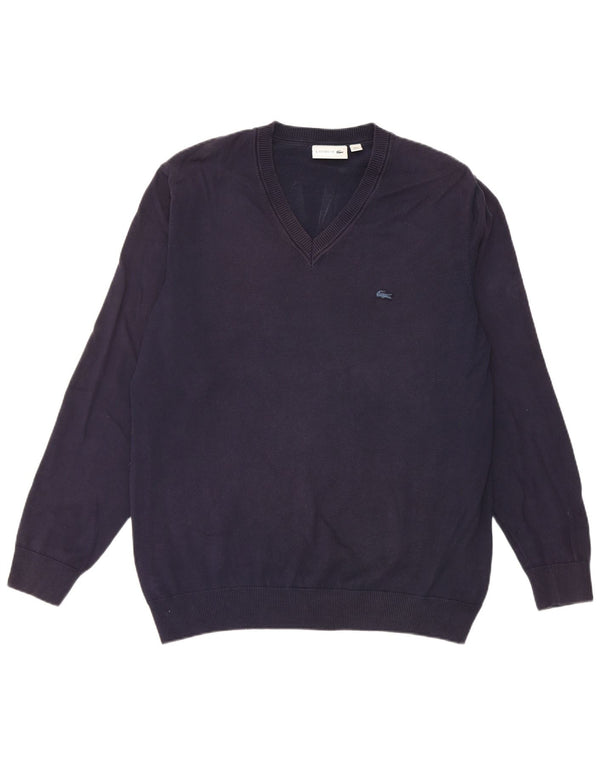 Maglione maglione da uomo con scollo a V Lacoste taglia 6 XL cotone blu navy