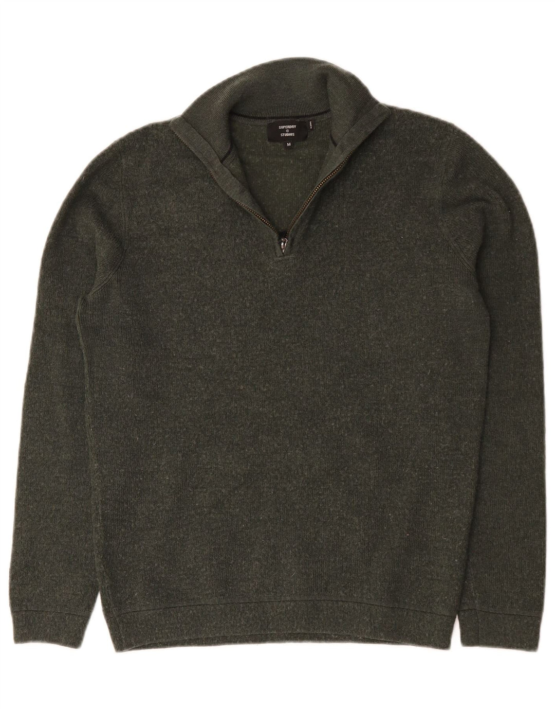 Maglione da uomo con zip e collo Superdry in lana merino kaki media