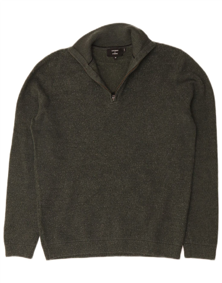 Maglione da uomo con zip e collo Superdry in lana merino kaki media