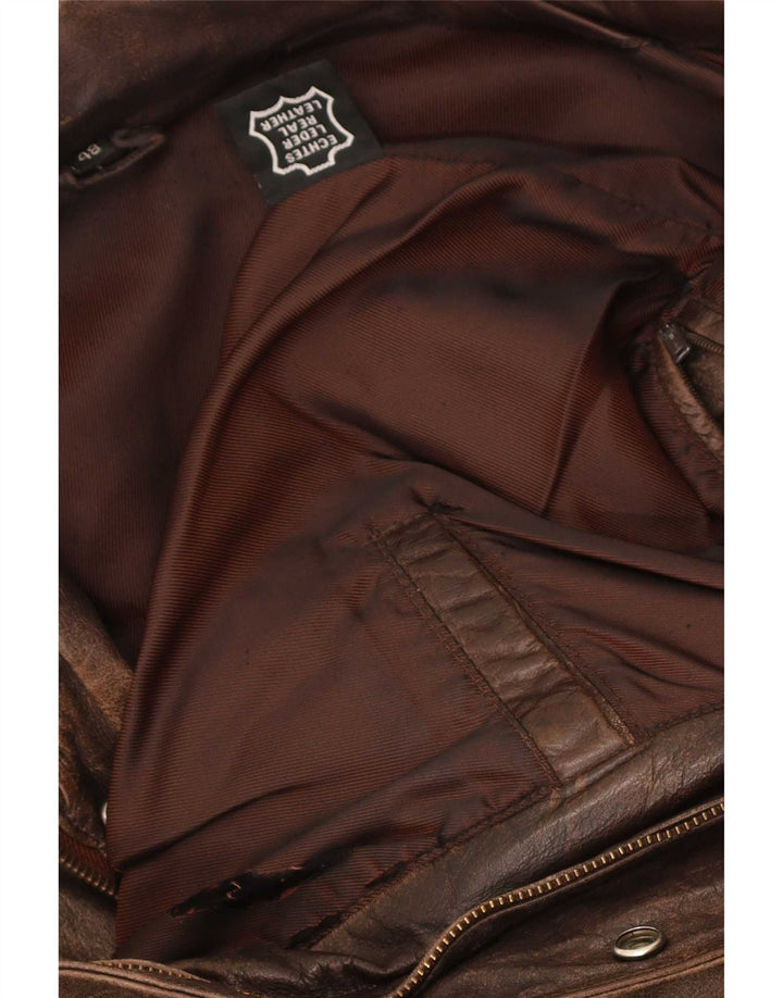 Giacca in pelle bomber da uomo vintage EU 48 in pelle marrone medio