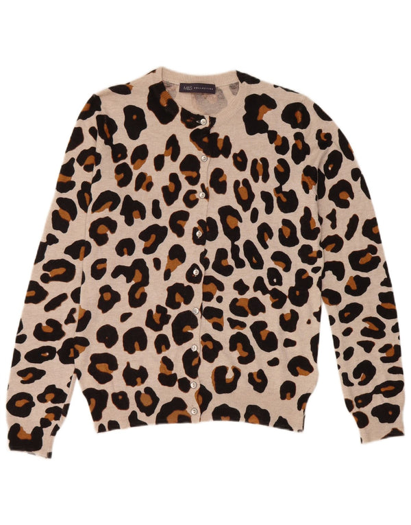 Maglione cardigan da donna Marks & Spencer UK 14 grande stampa animalier beige