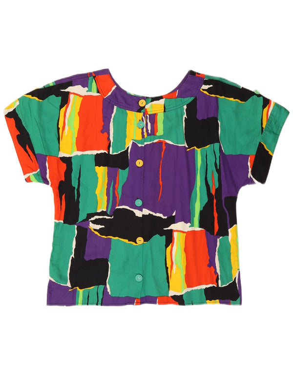 Camicetta camicia vintage da donna UK 16 grande blocco di colori multicolore