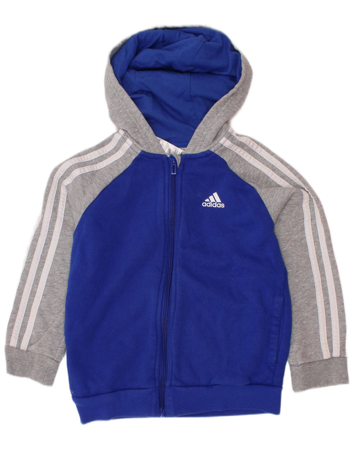 Maglione con cappuccio e zip ADIDAS per ragazzi 6-7 anni in cotone color block blu