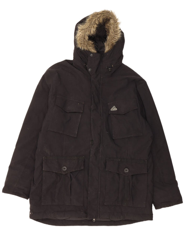 Cappotto imbottito con cappuccio da uomo Adidas UK 40 grande nylon nero