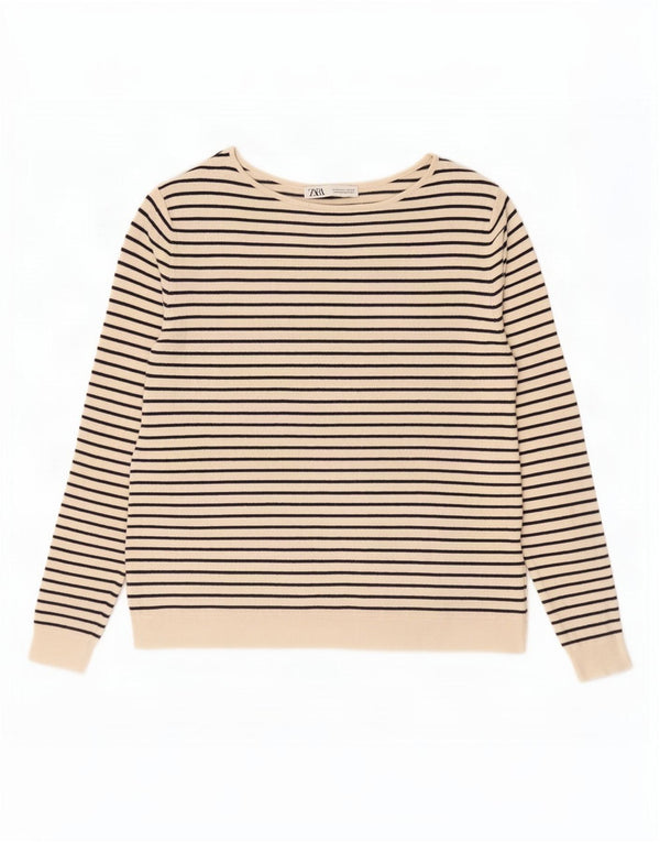 Top Zara da donna oversize a maniche lunghe UK 10 piccolo in viscosa a righe beige