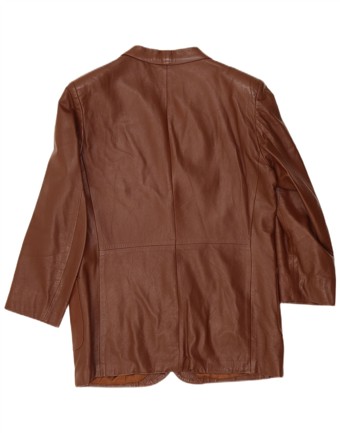 Giacca blazer in pelle vintage da uomo a 2 bottoni IT 50 grande in pelle marrone