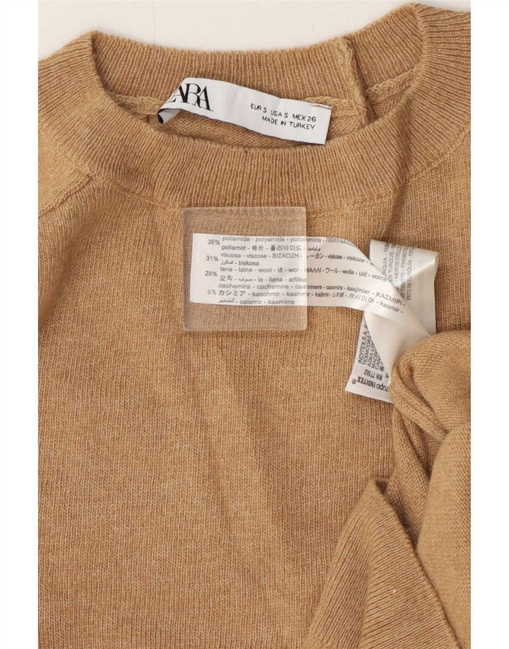 Maglione maglione girocollo da donna Zara UK 10 piccolo beige poliammide
