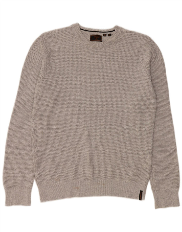 Maglione maglione girocollo da uomo Superdry in cotone grigio medio