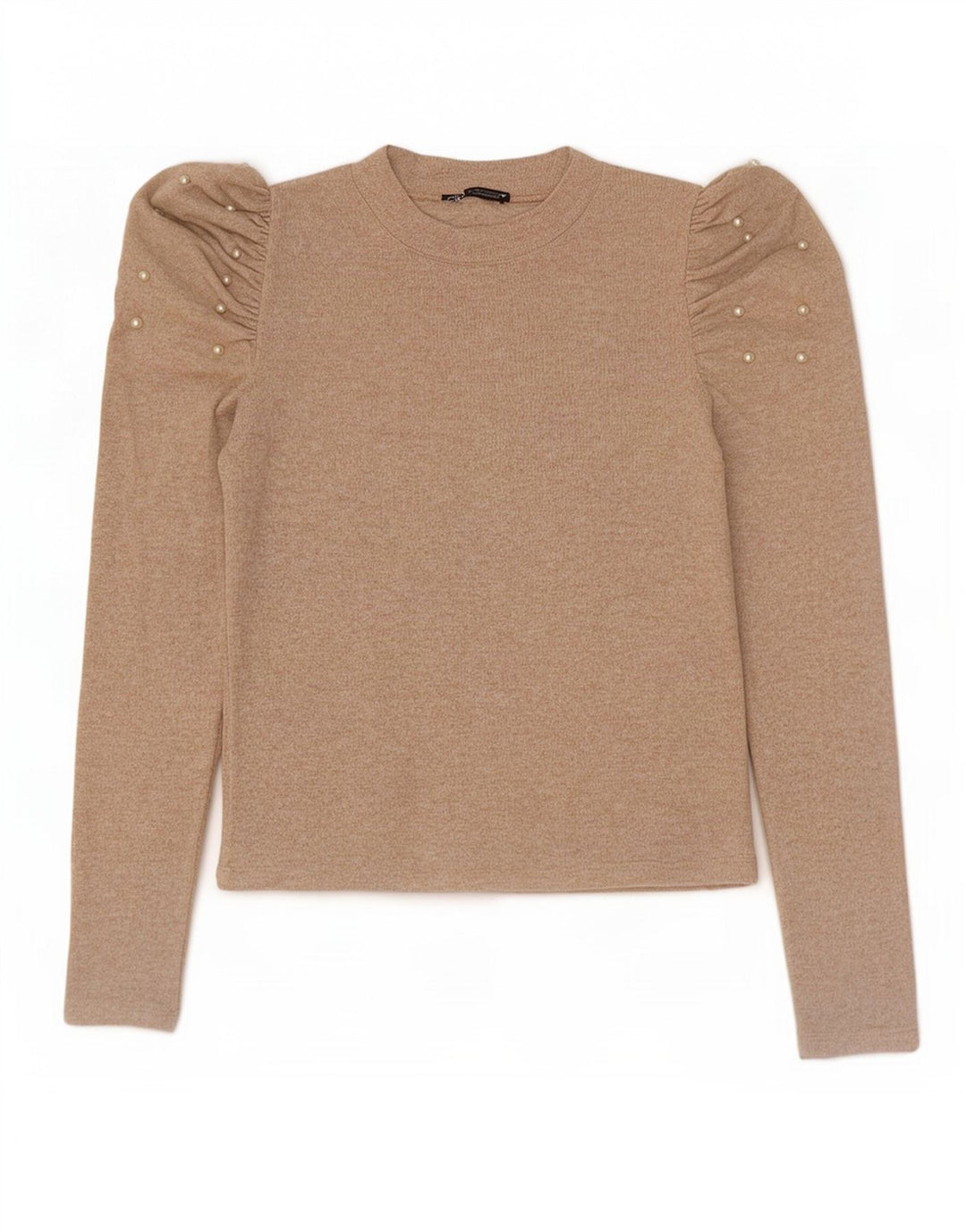 Top Zara a maniche lunghe da donna, taglia UK 12, beige medio