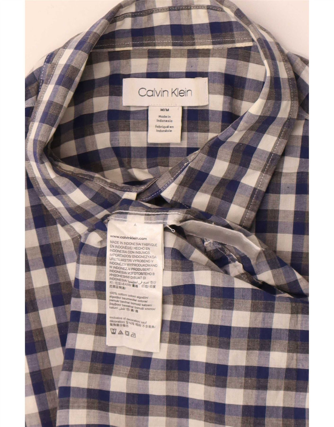 Camicia a maniche corte da uomo Calvin Klein in cotone a quadretti blu medio