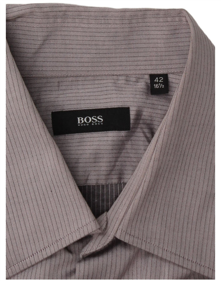 Camicia da uomo Hugo Boss taglia 16 1/2 42 grande gessato grigio