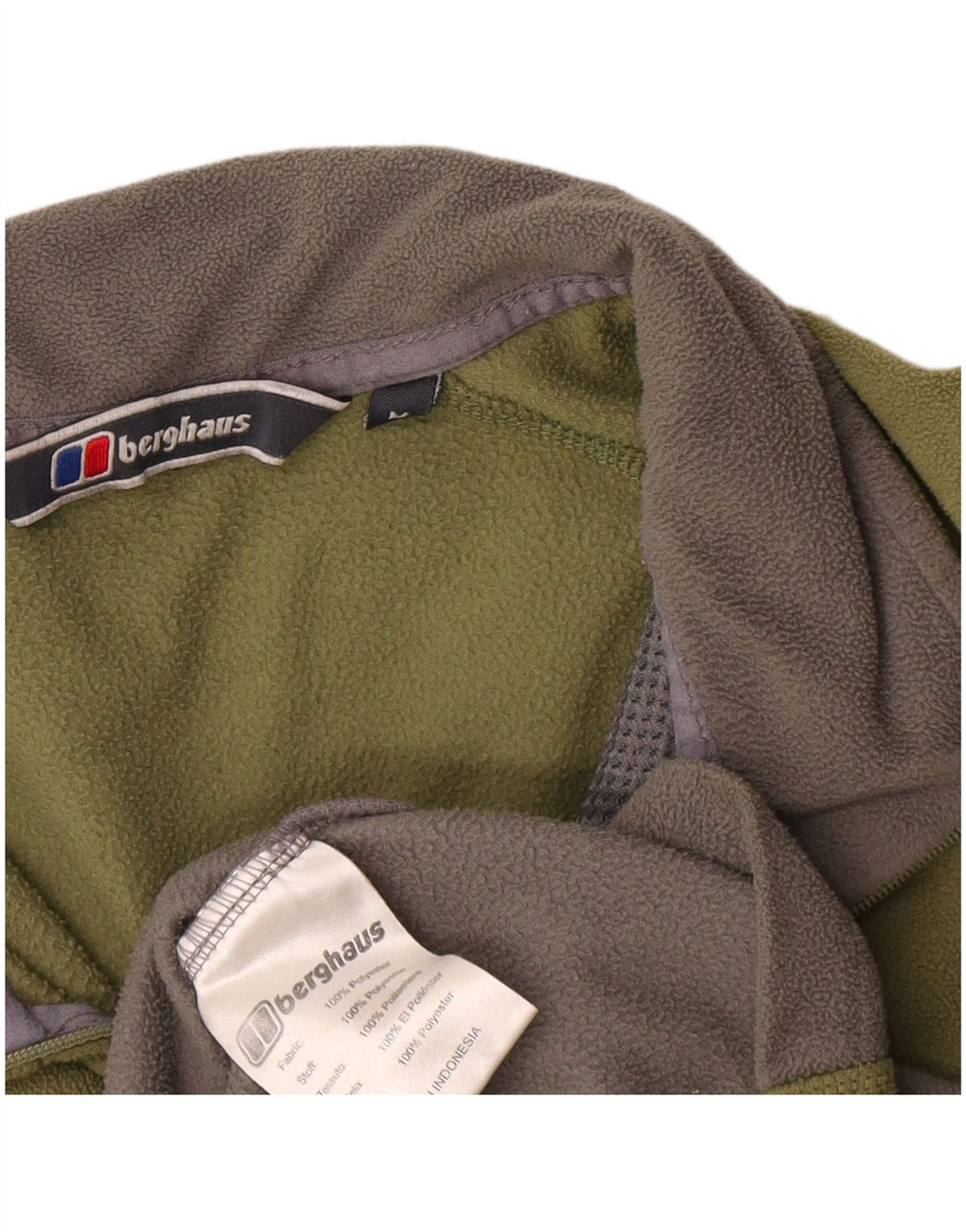 Maglione in pile da uomo Berghaus con zip e collo, poliestere color block medio kaki