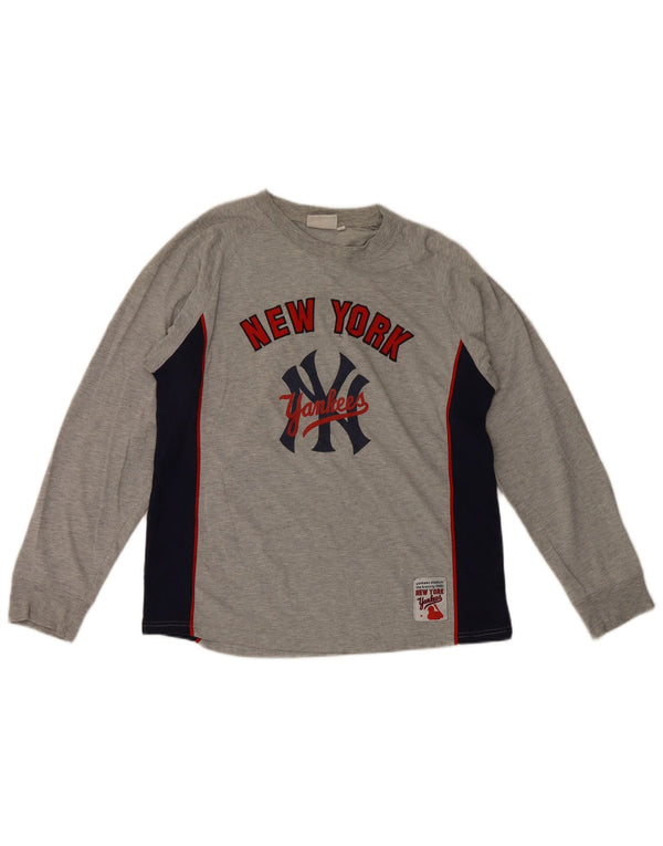 Sportex Uomo New York Yankees Graphic Top Manica Lunga Grande Grigio